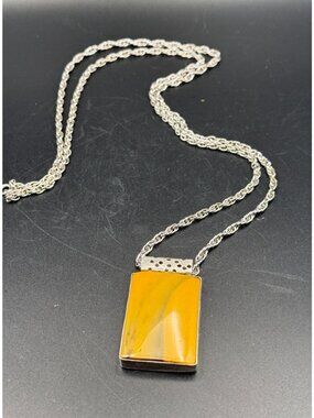 Vintage Jasper Pendant Necklace AJC Sterling Co 30 Inch Chain